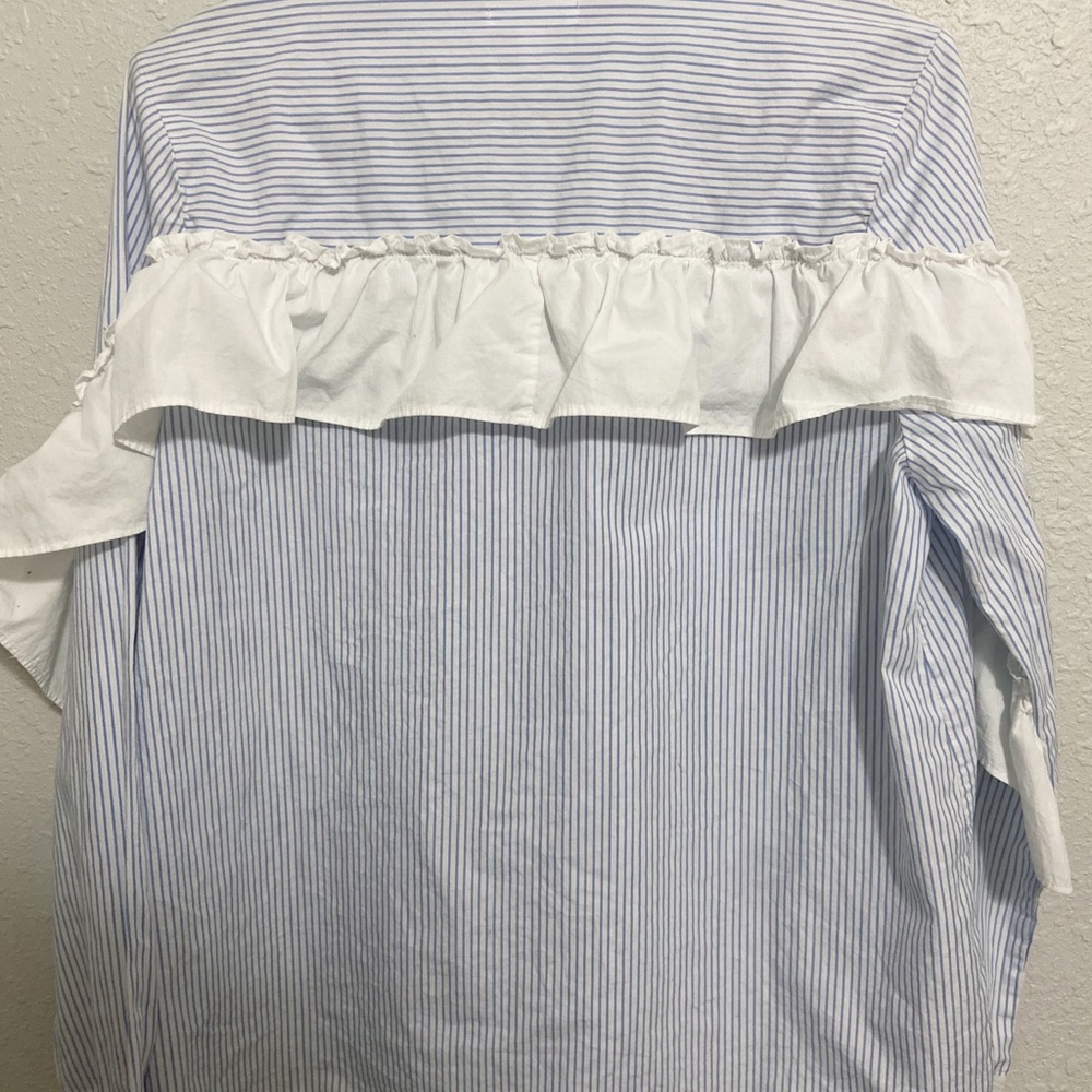 Striped Ruffled Button-Up Shirt Sz Sm